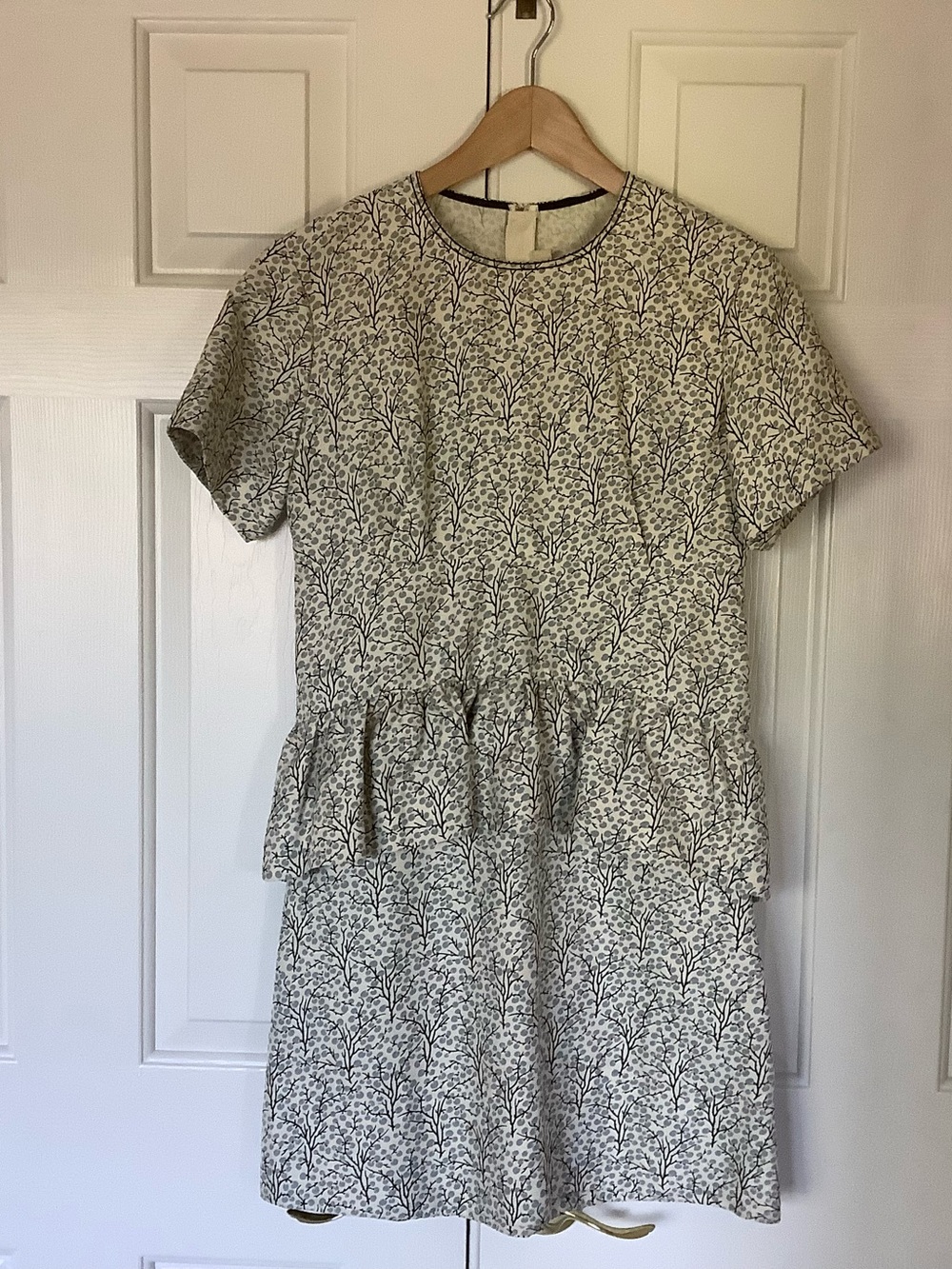 Marni Cream Dress with Black Botanical Print - Short Sleeve Peplum Mini - Picture 1 of 8